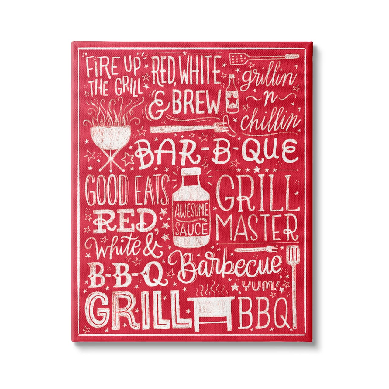Stupell Industries Fire Up Grill Summer BBQ Phrases Red White,16 x 20